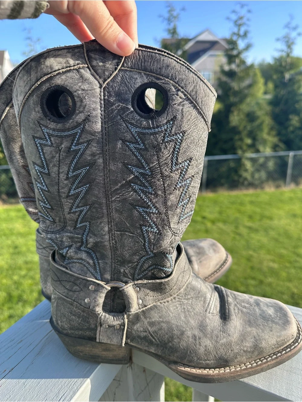 Smoky Mountain Boots | Gray and Blue Distressed leather Cowboy Boots | Size 5R